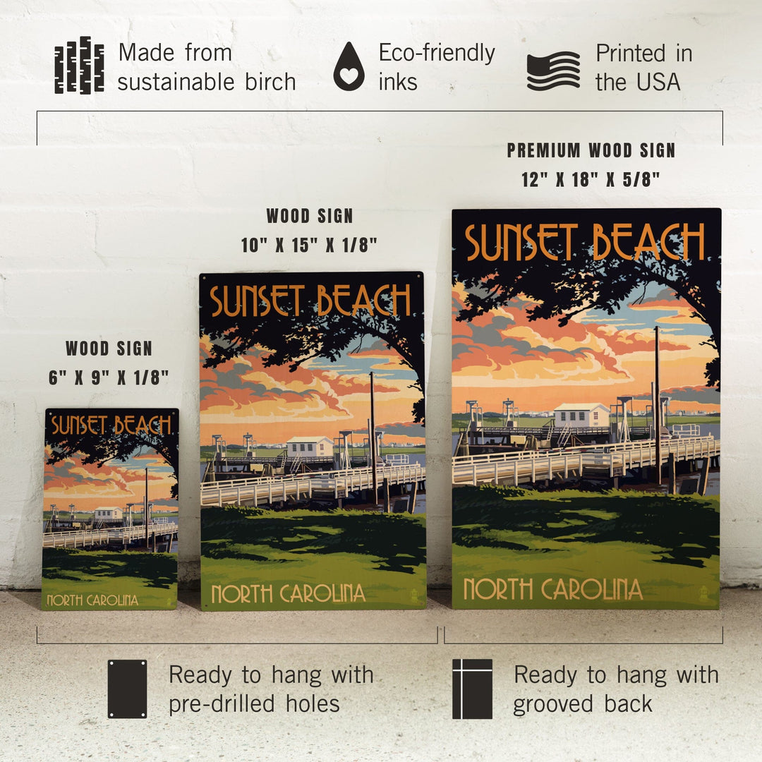 Calabash, North Carolina, Sunset Beach, Swinging Bridge, Lantern Press Artwork, Wood Signs and Postcards - Lantern Press