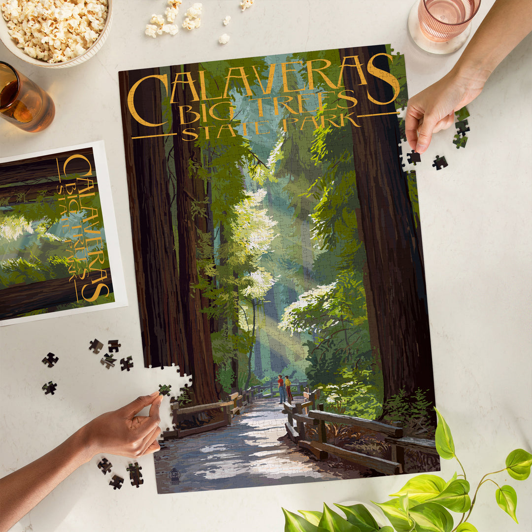 Calaveras Big Trees State Park, California, Pathway in Trees, Jigsaw Puzzle Puzzle Lantern Press 