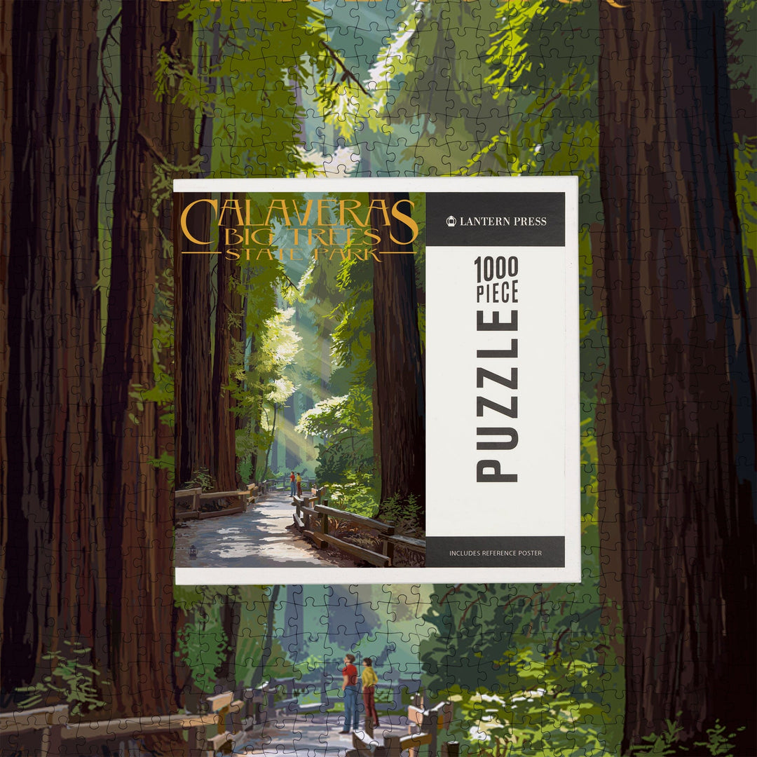 Calaveras Big Trees State Park, California, Pathway in Trees, Jigsaw Puzzle Puzzle Lantern Press 