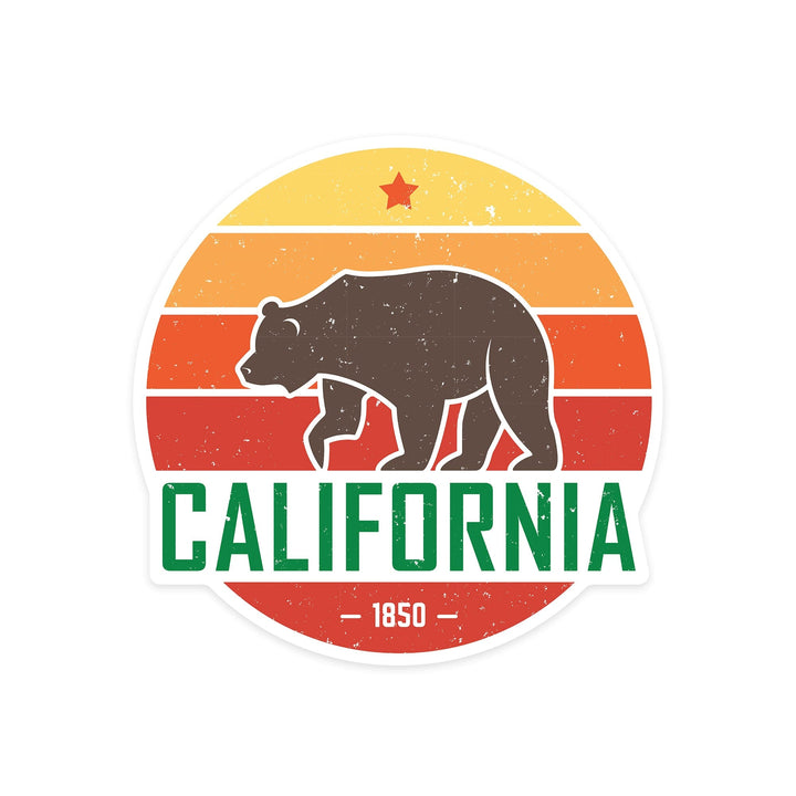 California, 1850, Sun Vector with Brown Bear, Contour, Vinyl Sticker Sticker Lantern Press 
