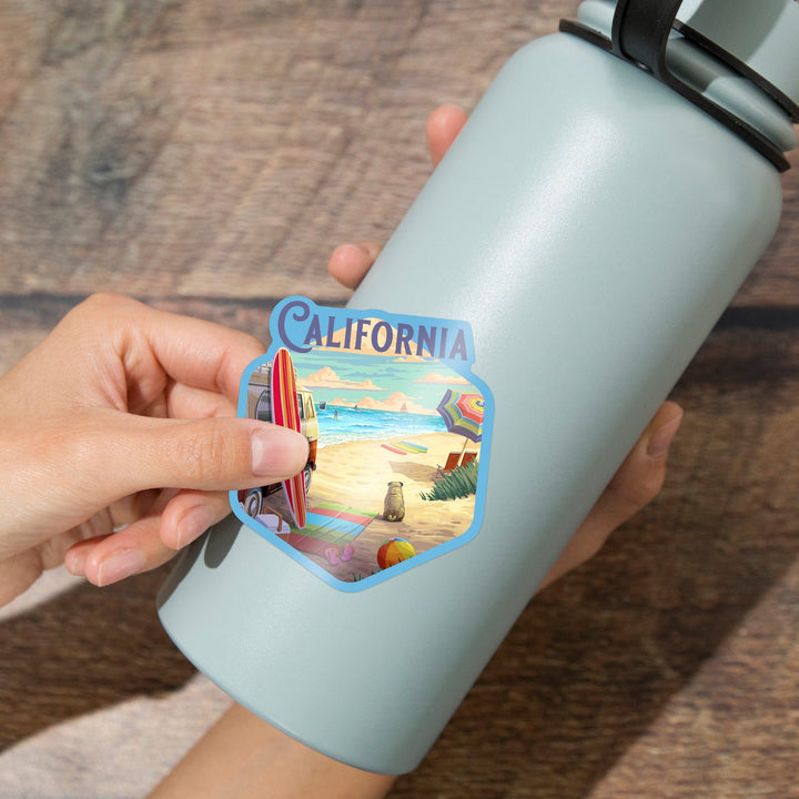 California, Beach Activities, Contour, Vinyl Sticker Sticker Lantern Press 