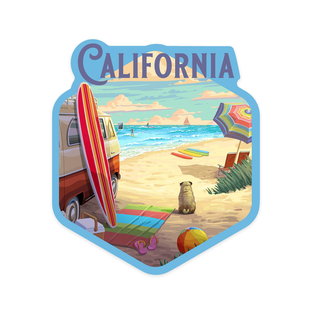 California, Beach Activities, Contour, Vinyl Sticker Sticker Lantern Press 