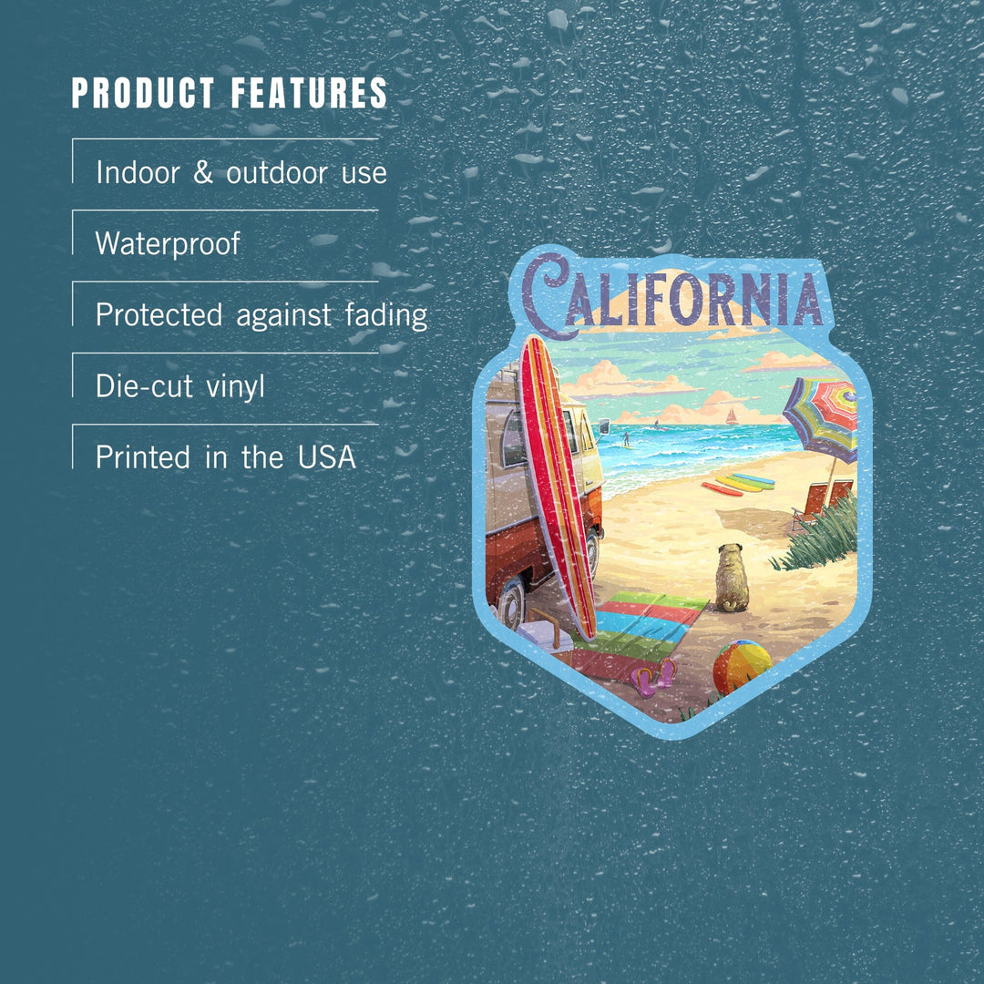 California, Beach Activities, Contour, Vinyl Sticker Sticker Lantern Press 