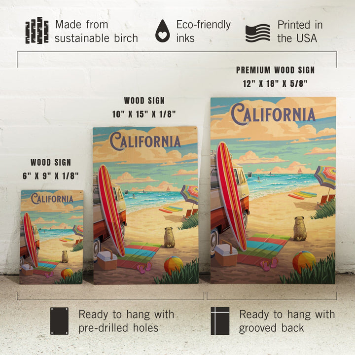 California, Beach Activities, Wood Signs and Postcards Wood Lantern Press 