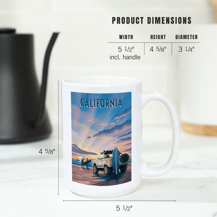 California, Beach Lithograph, Ceramic Mug - Lantern Press