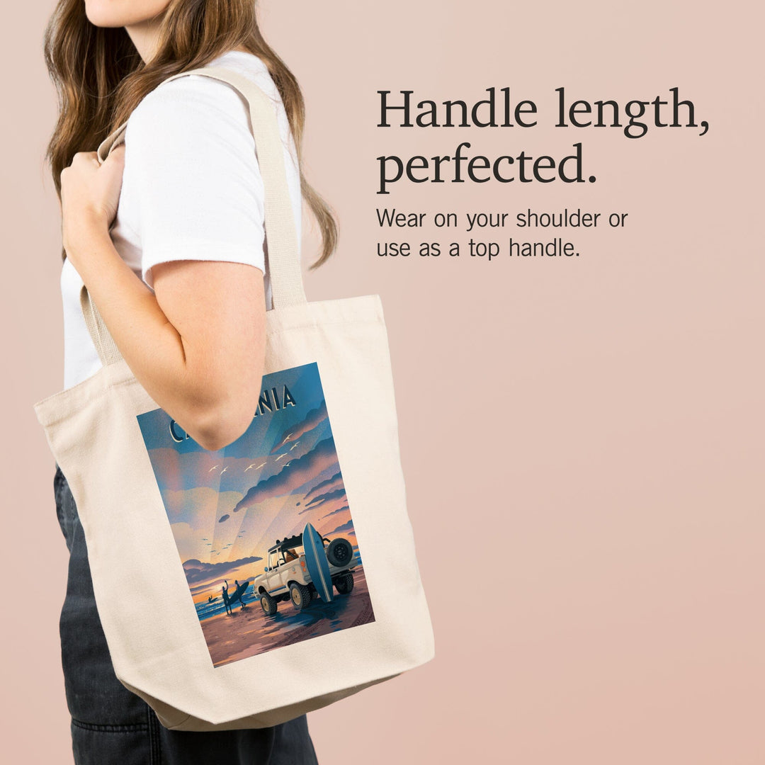 California, Beach Lithograph, Tote Bag Totes Lantern Press 