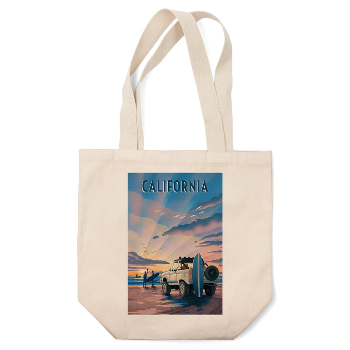 California, Beach Lithograph, Tote Bag Totes Lantern Press 