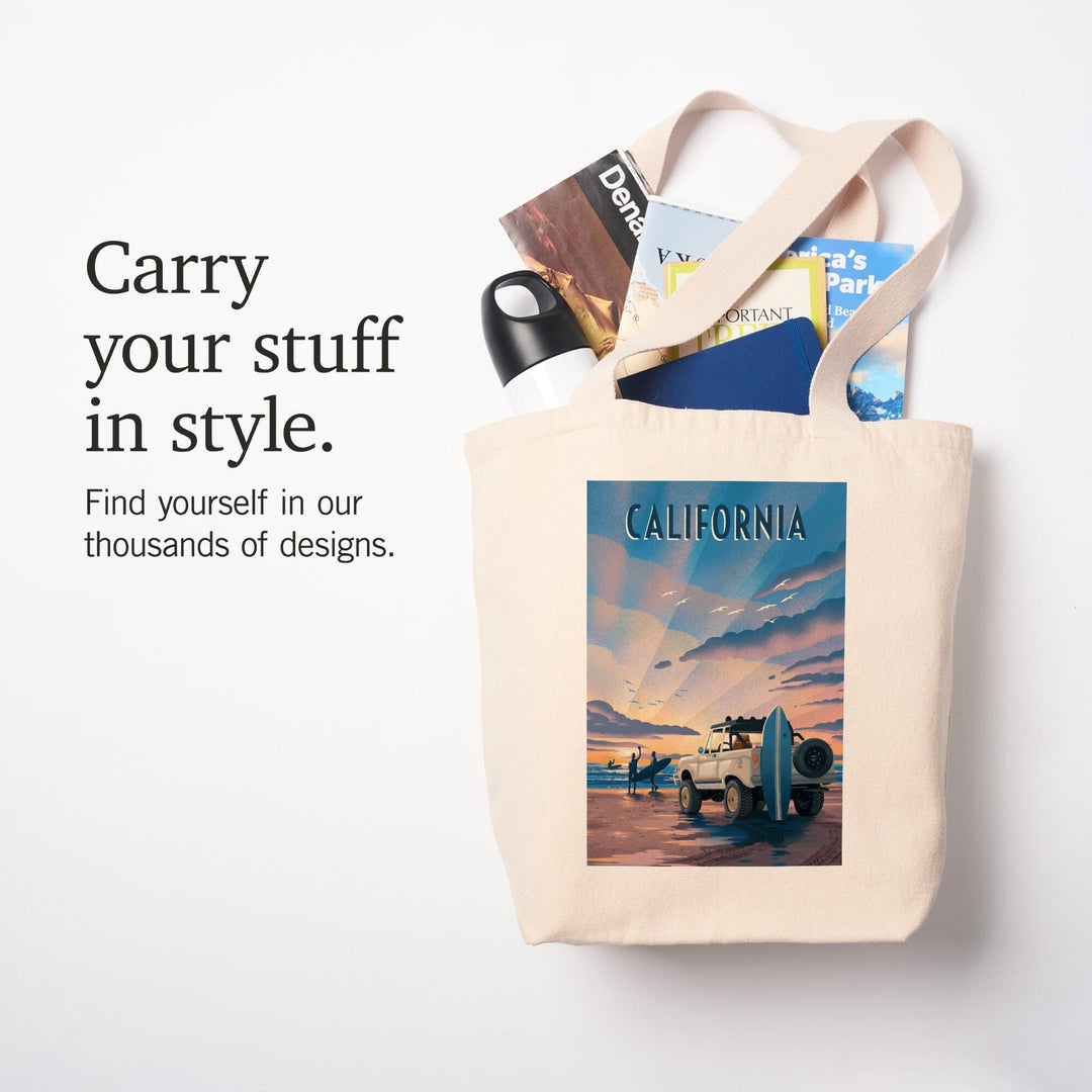 California, Beach Lithograph, Tote Bag Totes Lantern Press 