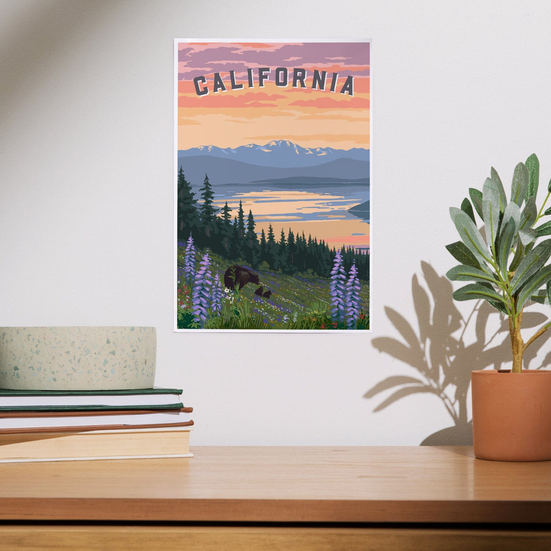 California Bear and Spring Flowers, Art & Giclee Prints Art Lantern Press 