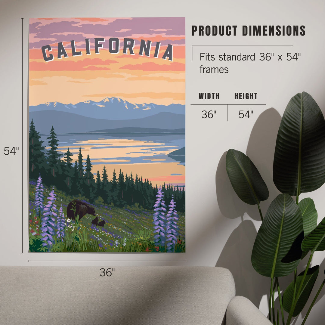 California Bear and Spring Flowers, Art & Giclee Prints Art Lantern Press 