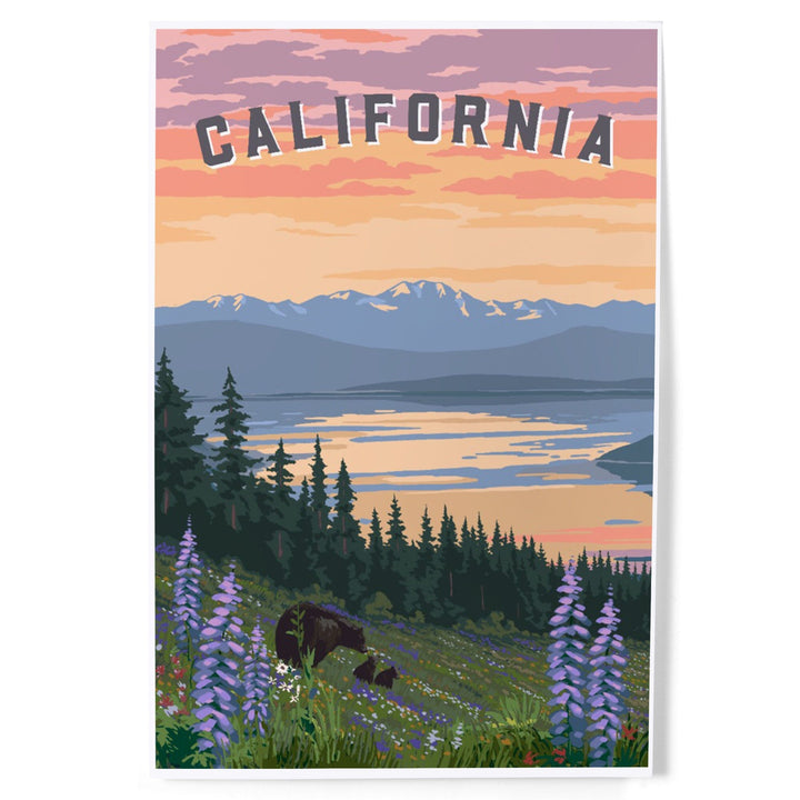 California Bear and Spring Flowers, Art & Giclee Prints Art Lantern Press 