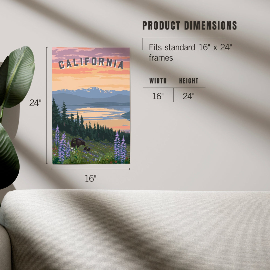 California Bear and Spring Flowers, Art & Giclee Prints Art Lantern Press 