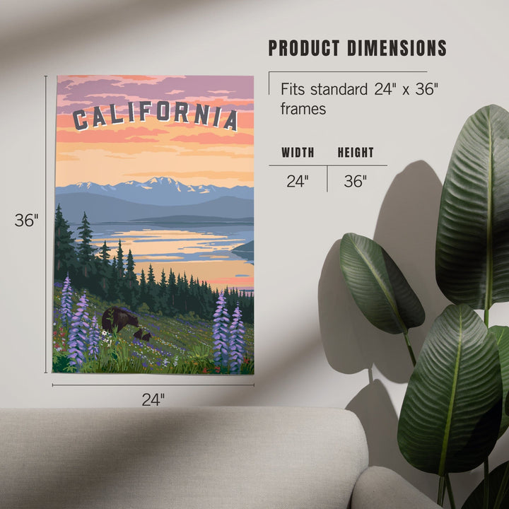 California Bear and Spring Flowers, Art & Giclee Prints Art Lantern Press 