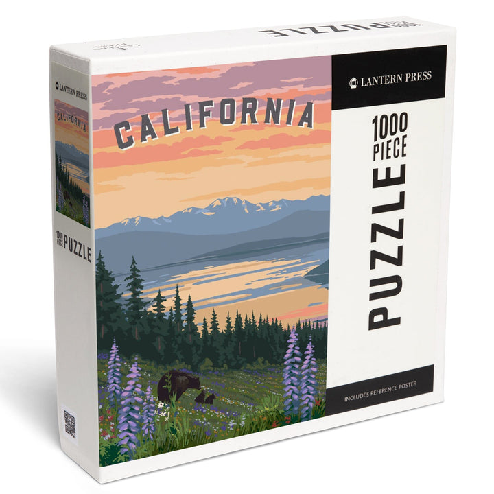 California Bear and Spring Flowers, Jigsaw Puzzle Puzzle Lantern Press 