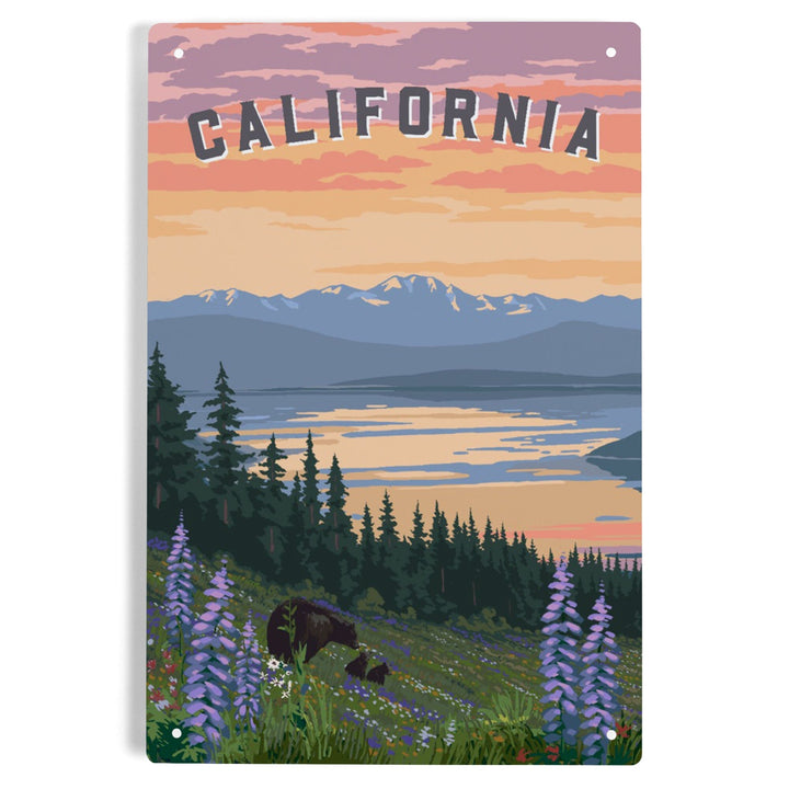 California Bear and Spring Flowers, Metal Signs Metal Lantern Press 