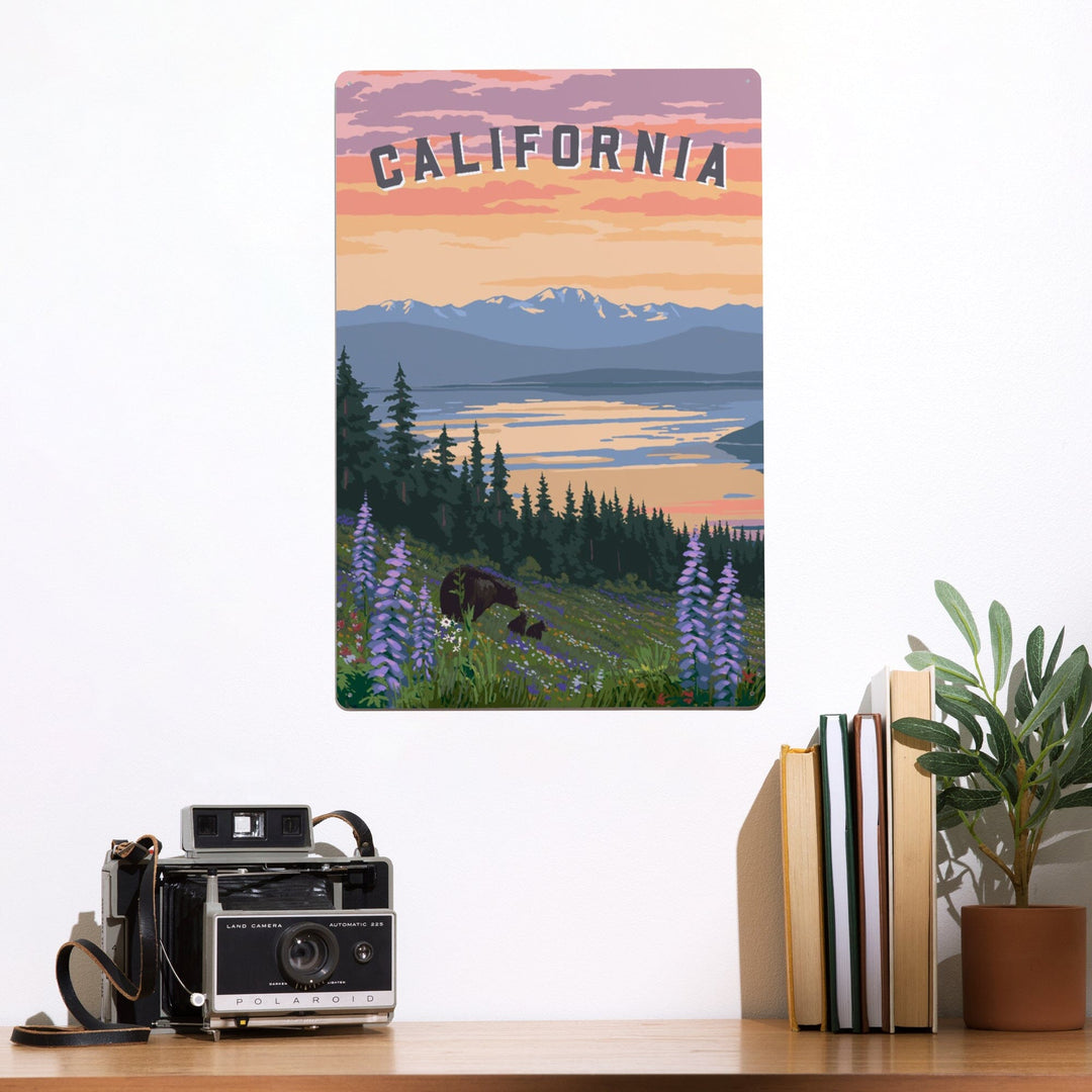 California Bear and Spring Flowers, Metal Signs Metal Lantern Press 