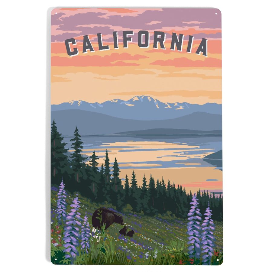 California Bear and Spring Flowers, Metal Signs Metal Lantern Press 