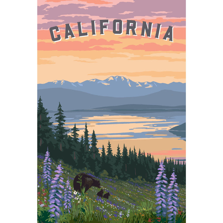 California Bear and Spring Flowers, Stretched Canvas Canvas Lantern Press 