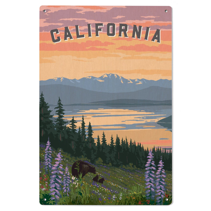 California Bear and Spring Flowers, Wood Signs and Postcards Wood Lantern Press 