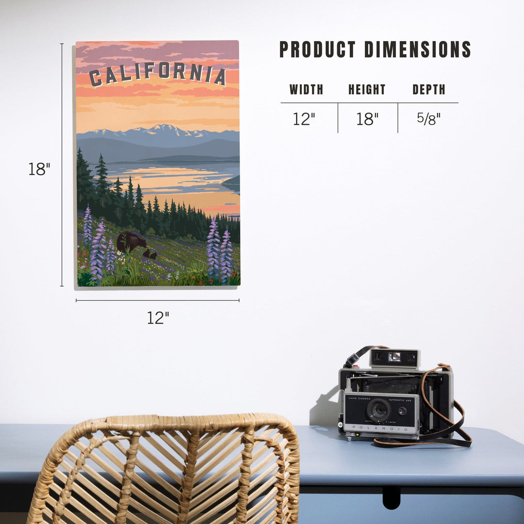 California Bear and Spring Flowers, Wood Signs and Postcards Wood Lantern Press 