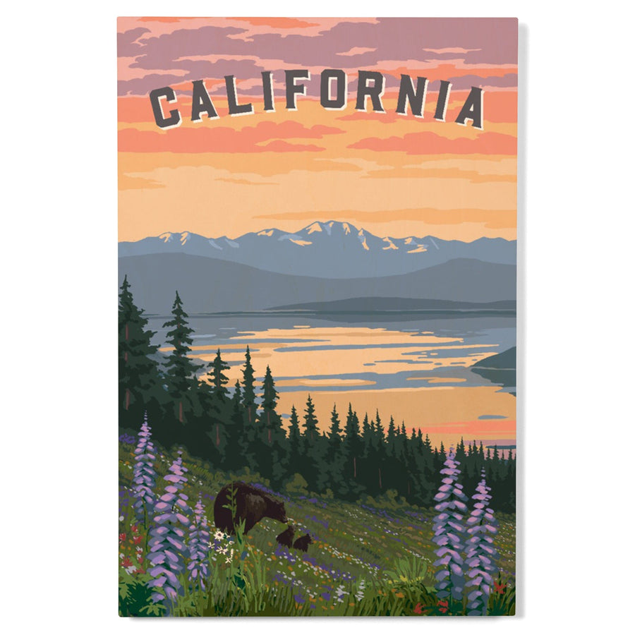 California Bear and Spring Flowers, Wood Signs and Postcards Wood Lantern Press 