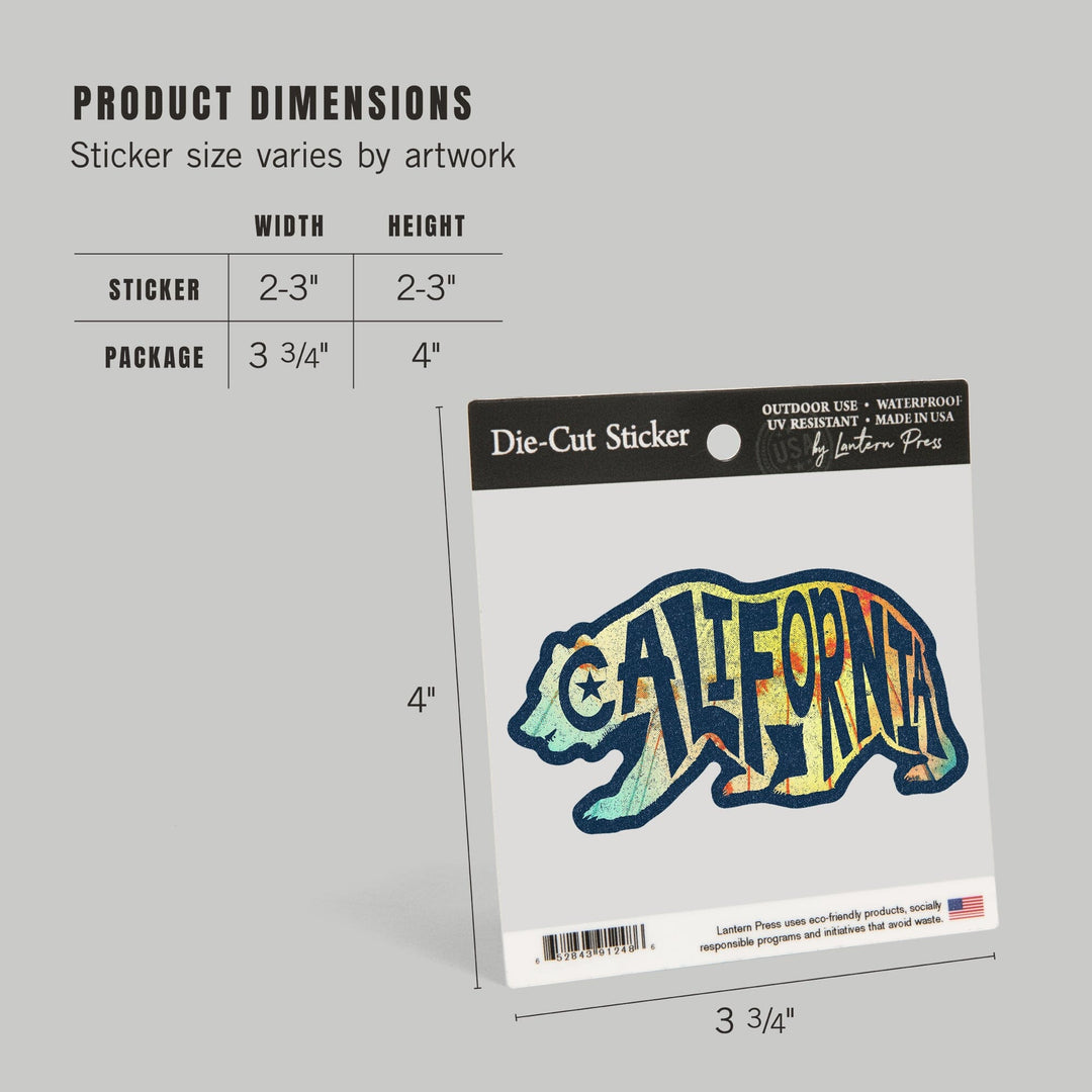 California, Bear Silhouette & Typography, Beach Palette, Lantern Press Artwork, Vinyl Sticker Sticker Lantern Press 