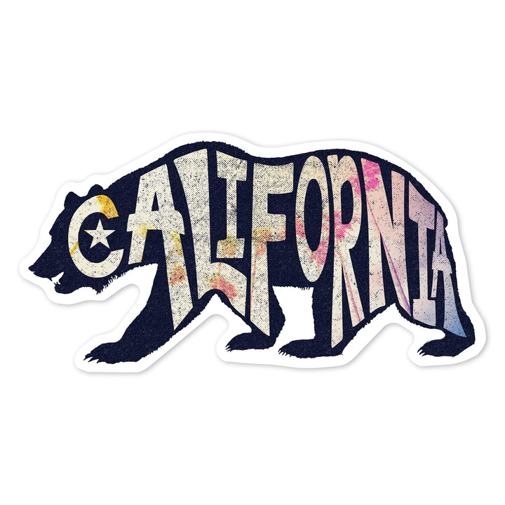 California, Bear Typography, Contour, Vinyl Sticker - Lantern Press