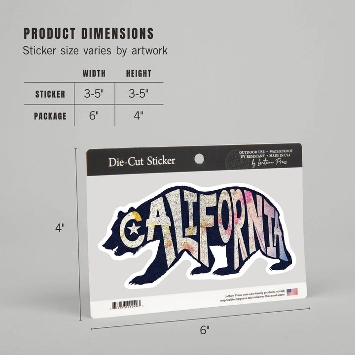 California, Bear Typography, Contour, Vinyl Sticker - Lantern Press