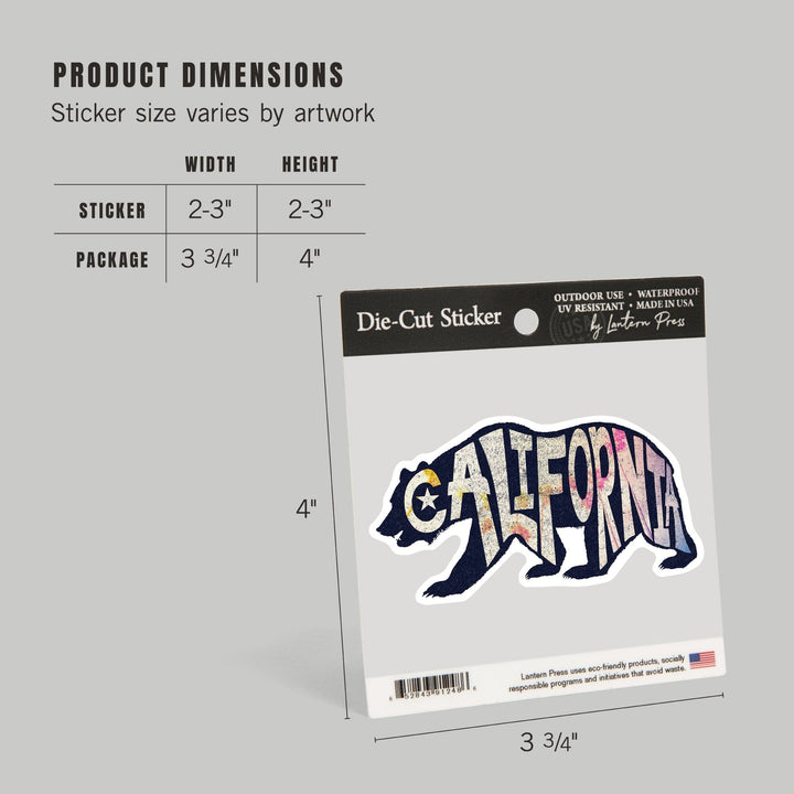 California, Bear Typography, Contour, Vinyl Sticker - Lantern Press