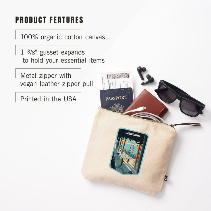 California, Better on Foot, Snowshoeing-, Organic Cotton Zipper Pouch, Go Bag Totes Lantern Press 