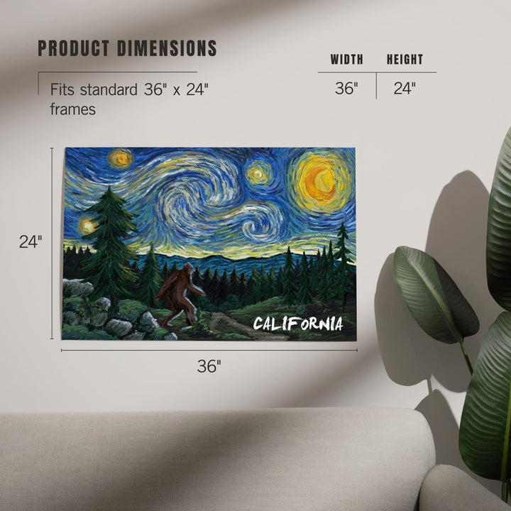 California, Bigfoot, Starry Night, Art & Giclee Prints Art Lantern Press 