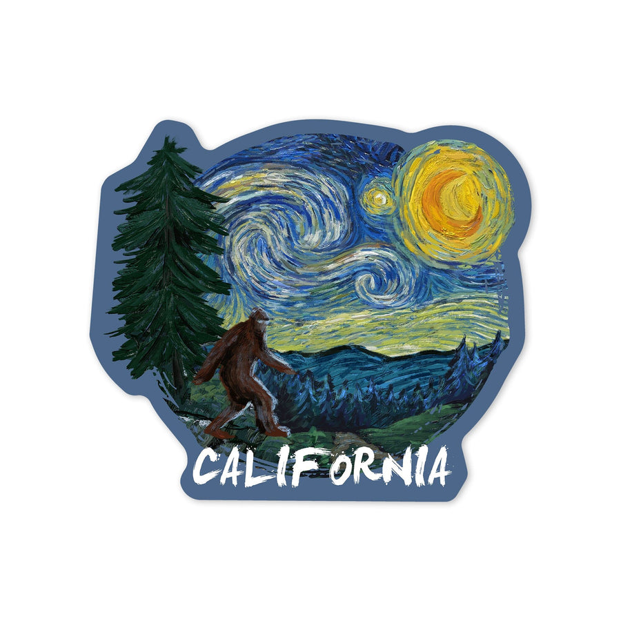 California, Bigfoot, Starry Night, Contour, Vinyl Sticker Sticker Lantern Press 