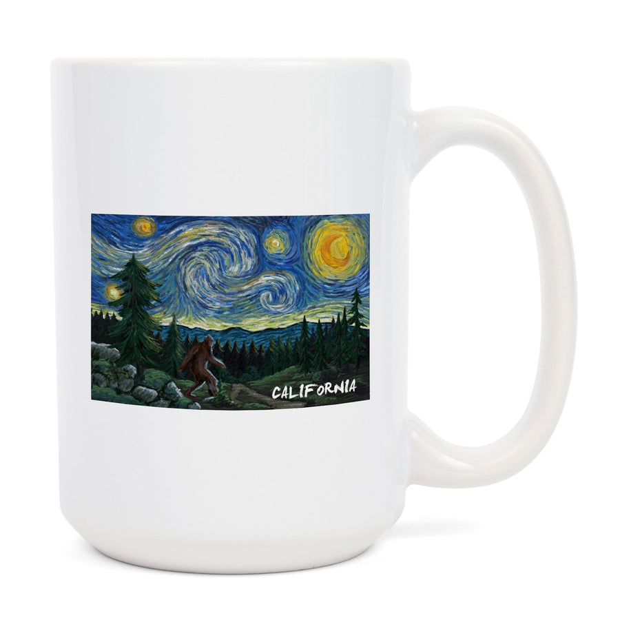 California, Bigfoot, Starry Night, Lantern Press Artwork, Ceramic Mug Mugs Lantern Press 