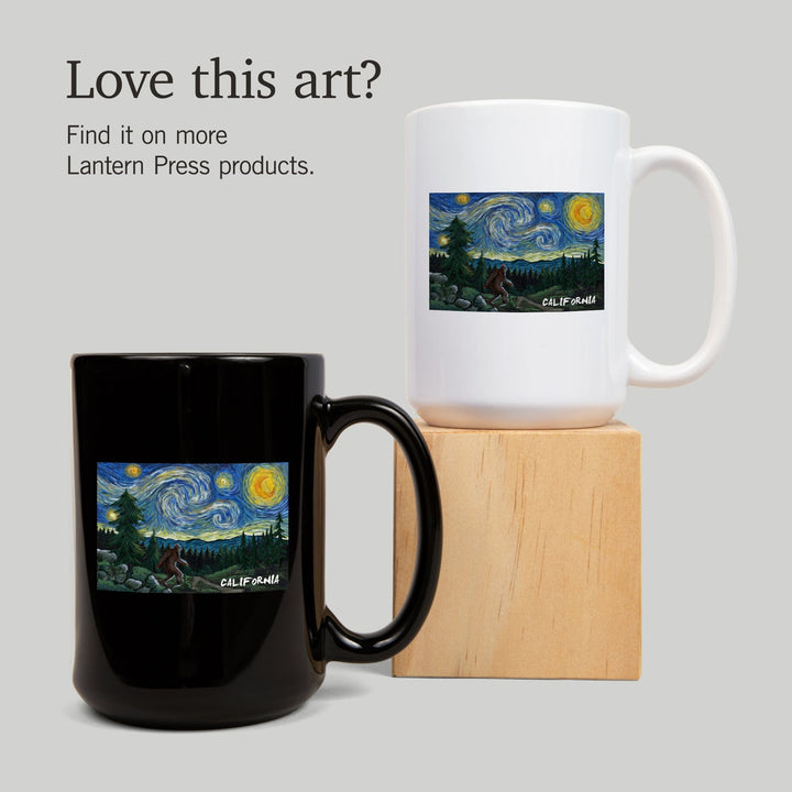California, Bigfoot, Starry Night, Lantern Press Artwork, Ceramic Mug Mugs Lantern Press 