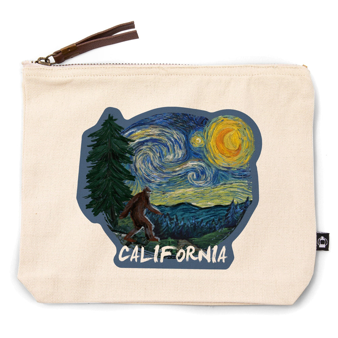 California, Bigfoot, Starry Night,, Organic Cotton Zipper Pouch, Go Bag Totes Lantern Press 