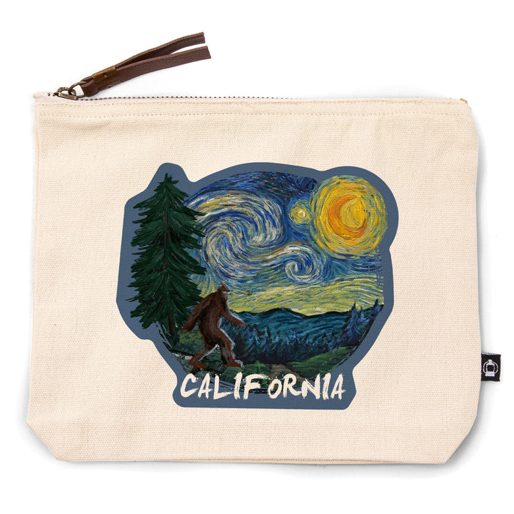 California, Bigfoot, Starry Night,, Organic Cotton Zipper Pouch, Go Bag Totes Lantern Press 