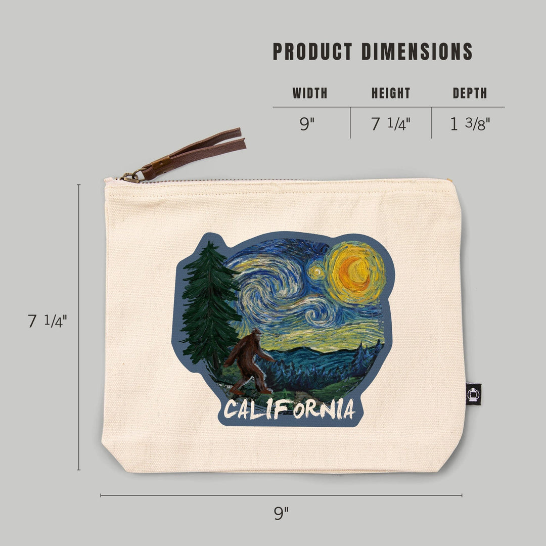 California, Bigfoot, Starry Night,, Organic Cotton Zipper Pouch, Go Bag Totes Lantern Press 