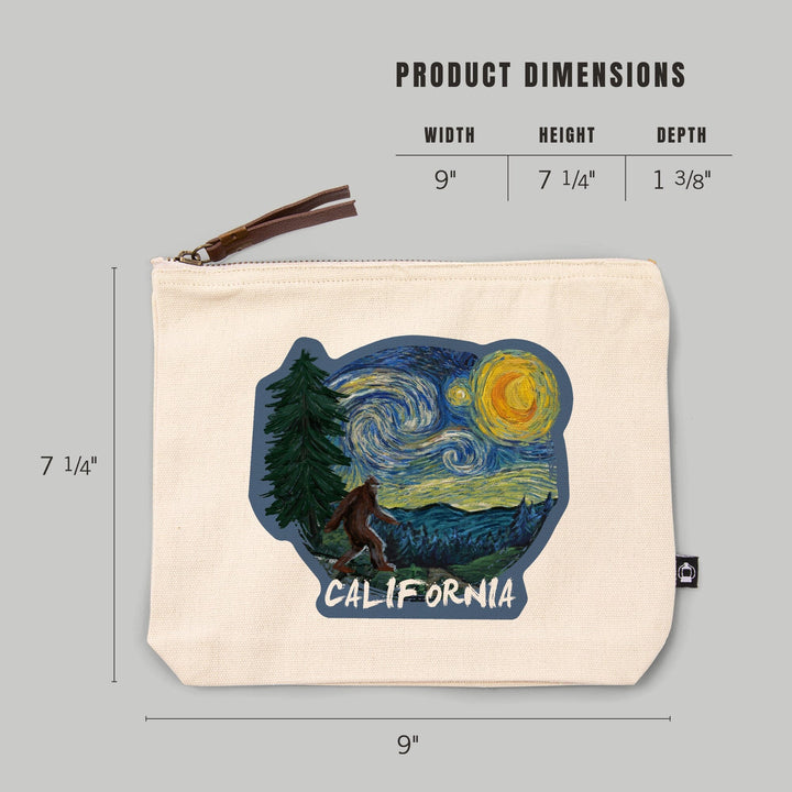 California, Bigfoot, Starry Night,, Organic Cotton Zipper Pouch, Go Bag Totes Lantern Press 