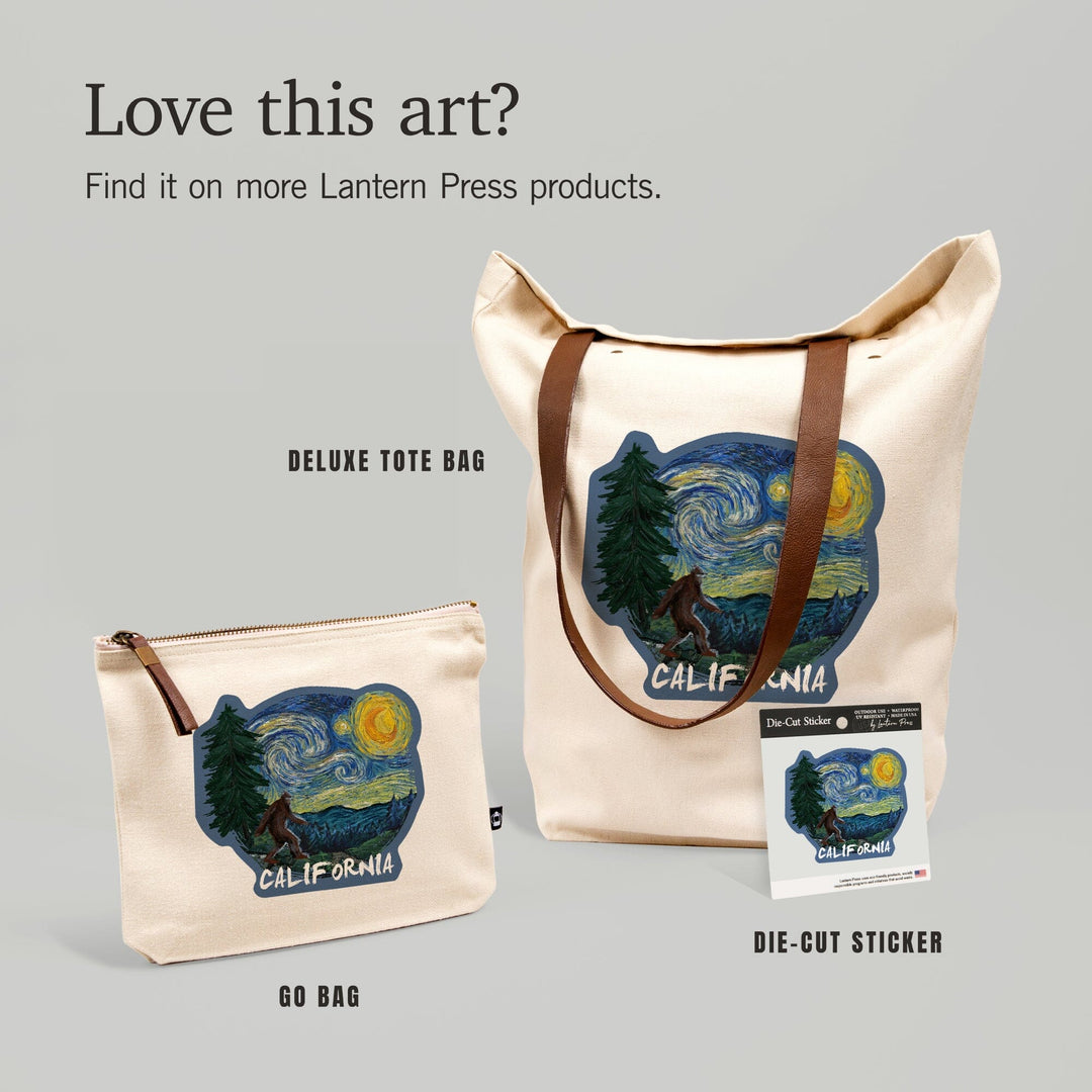 California, Bigfoot, Starry Night,, Organic Cotton Zipper Pouch, Go Bag Totes Lantern Press 