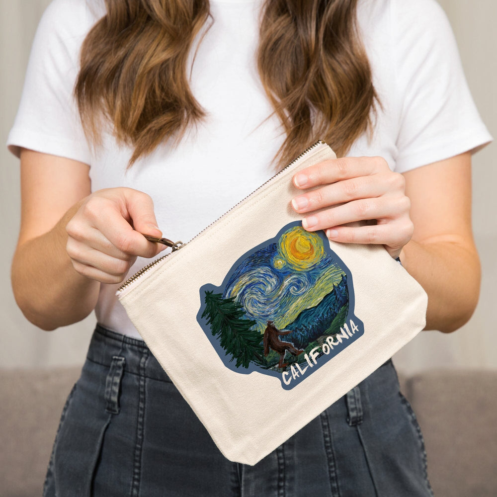 California, Bigfoot, Starry Night,, Organic Cotton Zipper Pouch, Go Bag Totes Lantern Press 