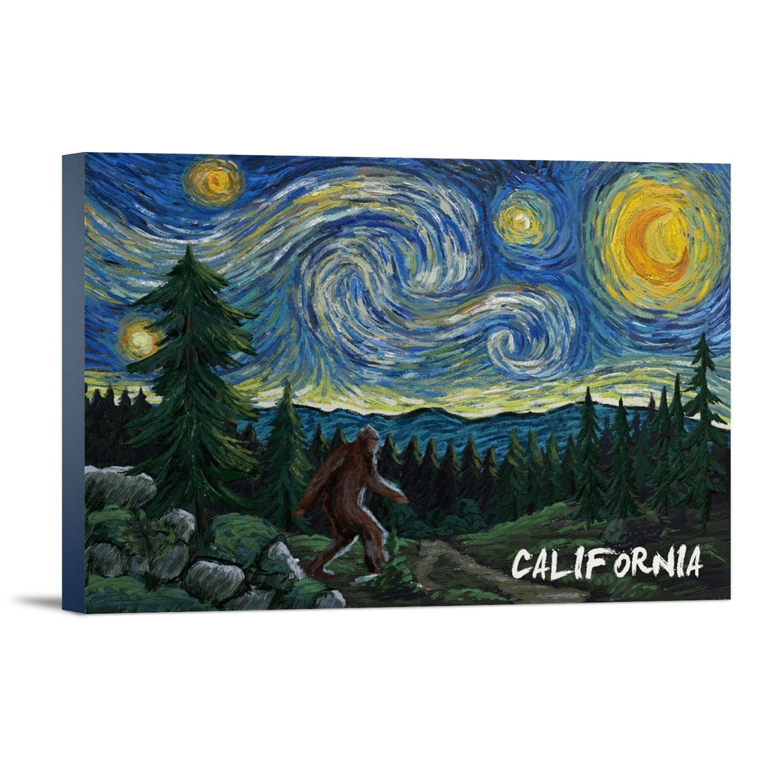 California, Bigfoot, Starry Night, Stretched Canvas Canvas Lantern Press 24x36 Stretched Canvas 