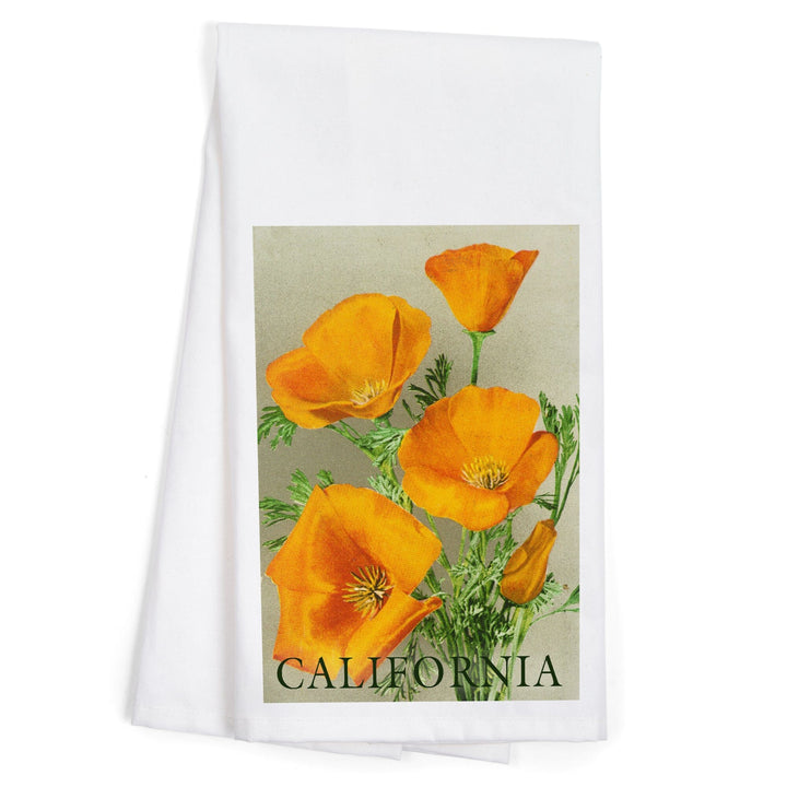 California, Bottom Text, Poppies, Organic Cotton Kitchen Tea Towels Kitchen Lantern Press 