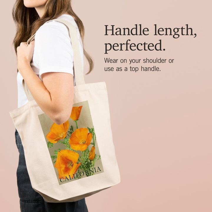California, Bottom Text, Poppies, Tote Bag Totes Lantern Press 