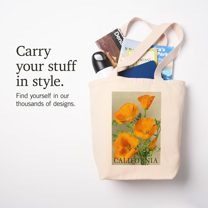 California, Bottom Text, Poppies, Tote Bag Totes Lantern Press 