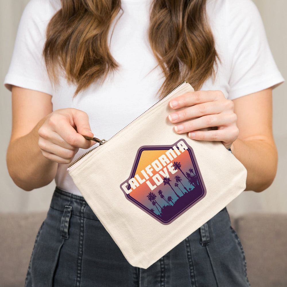 California, California Love, Palm Trees,, Organic Cotton Zipper Pouch, Go Bag Totes Lantern Press 