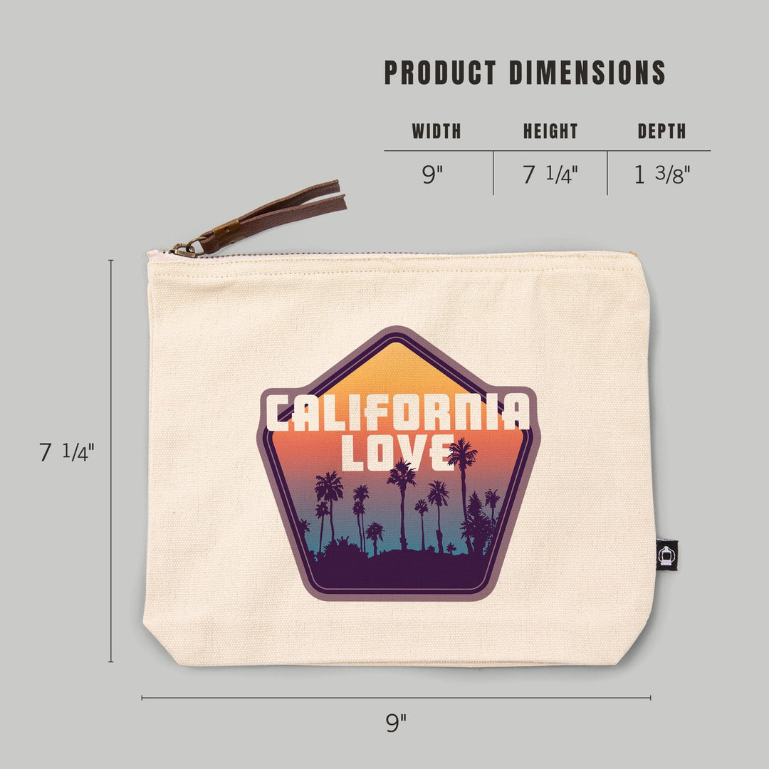 California, California Love, Palm Trees,, Organic Cotton Zipper Pouch, Go Bag Totes Lantern Press 