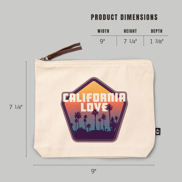 California, California Love, Palm Trees,, Organic Cotton Zipper Pouch, Go Bag Totes Lantern Press 