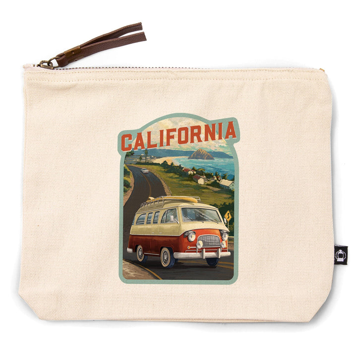 California, Camper Van, Ocean,, Organic Cotton Zipper Pouch, Go Bag Totes Lantern Press 