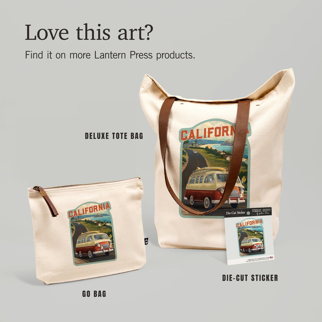 California, Camper Van, Ocean,, Organic Cotton Zipper Pouch, Go Bag Totes Lantern Press 
