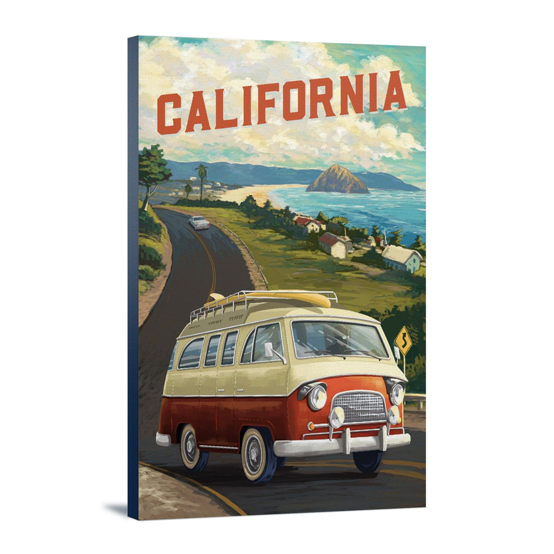 California, Camper Van, Ocean, Stretched Canvas Canvas Lantern Press 